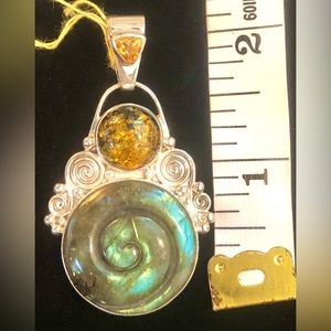 Sajen Handcrafted Sterling Silver Labradorite Amber Citrine Pendant